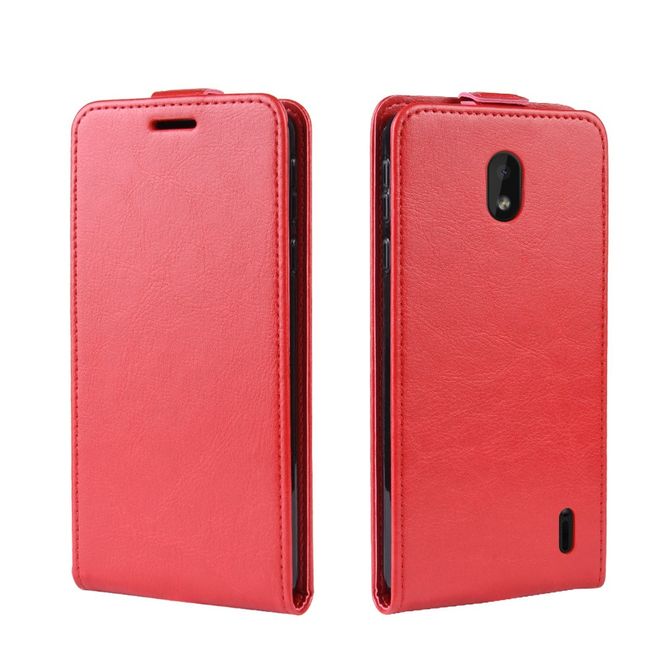 Nokia 1 Plus Handyhülle - Crazy Horse Leder Flipcase - vertikal - rot