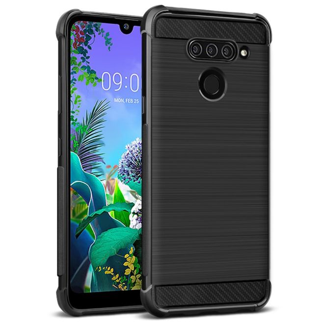 Imak - LG Q60 Hülle - Case aus Plastik - im Carbon Look - schwarz
