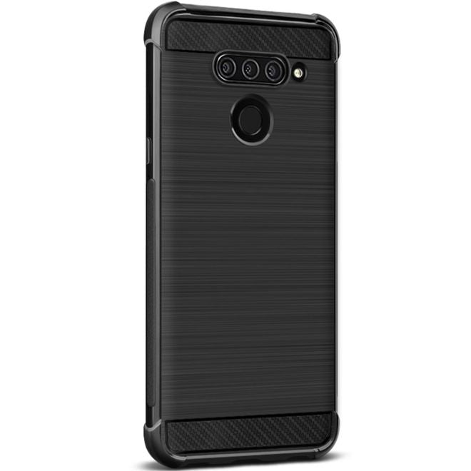Imak - LG Q60 Hülle - Case aus Plastik - im Carbon Look - schwarz