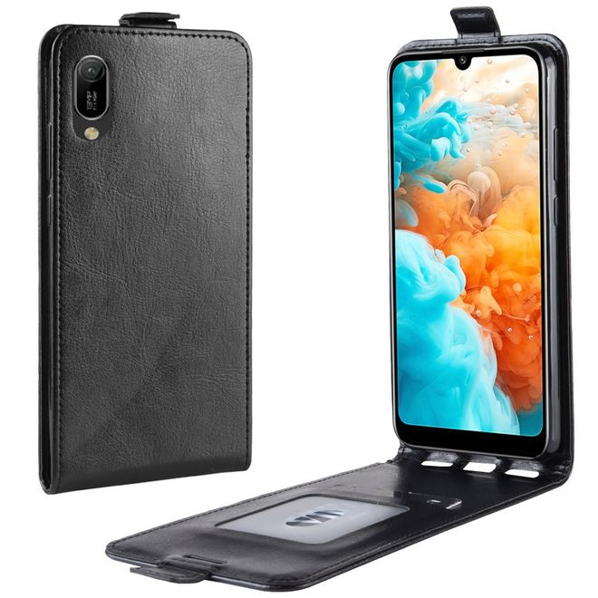 Huawei Y6 (2019) Handyhülle - Crazy Horse Leder Flipcase - vertikal - schwarz