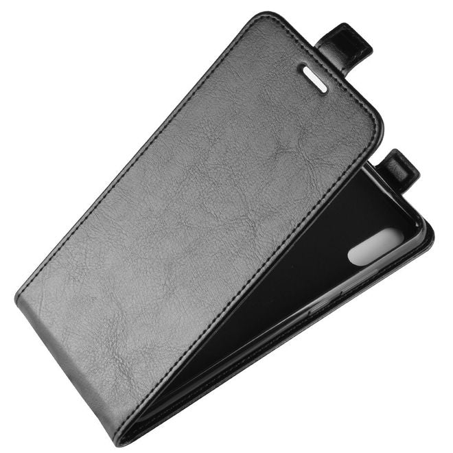Huawei Y6 (2019) Handyhülle - Crazy Horse Leder Flipcase - vertikal - schwarz