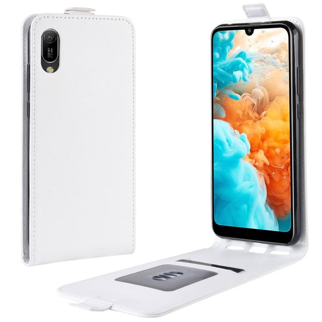 Huawei Y6 (2019) Handyhülle - Crazy Horse Leder Flipcase - vertikal - weiss