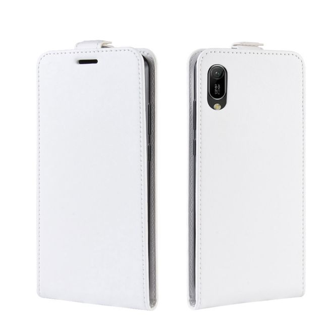 Huawei Y6 (2019) Handyhülle - Crazy Horse Leder Flipcase - vertikal - weiss