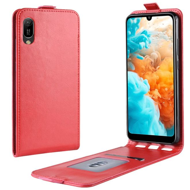 Huawei Y6 (2019) Handyhülle - Crazy Horse Leder Flipcase - vertikal - rosa