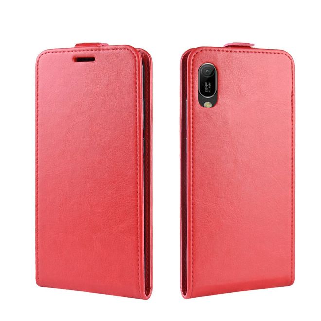 Huawei Y6 (2019) Handyhülle - Crazy Horse Leder Flipcase - vertikal - rosa