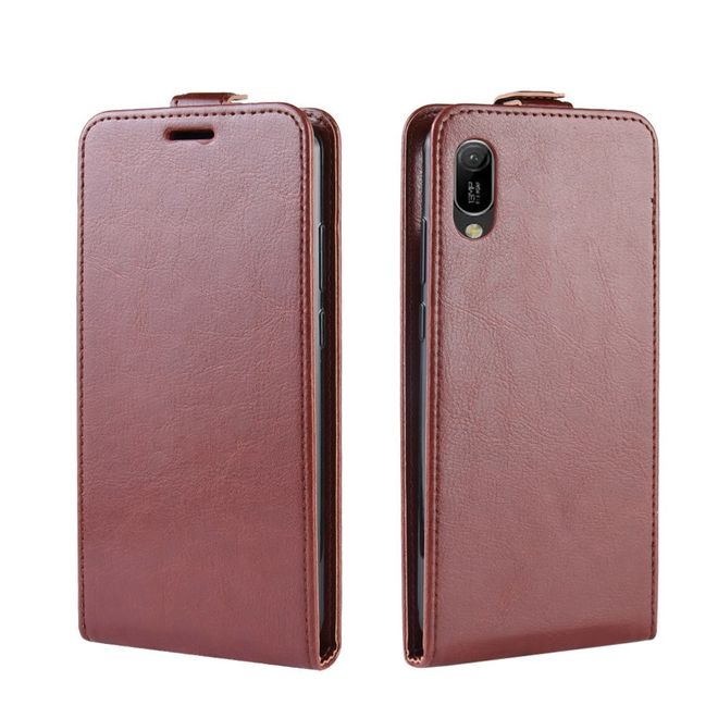 Huawei Y6 (2019) Handyhülle - Crazy Horse Leder Flipcase - vertikal - braun