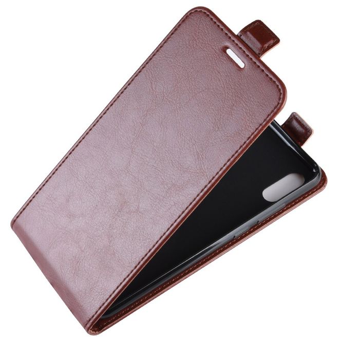 Huawei Y6 (2019) Handyhülle - Crazy Horse Leder Flipcase - vertikal - braun