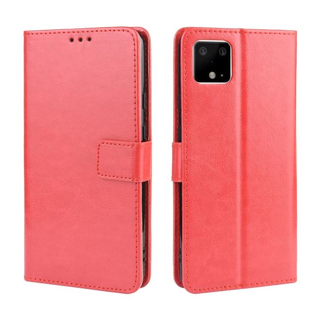 Google Pixel 4 XL Handyhülle - Crazy Horse IV Leder Bookcover Series - rot