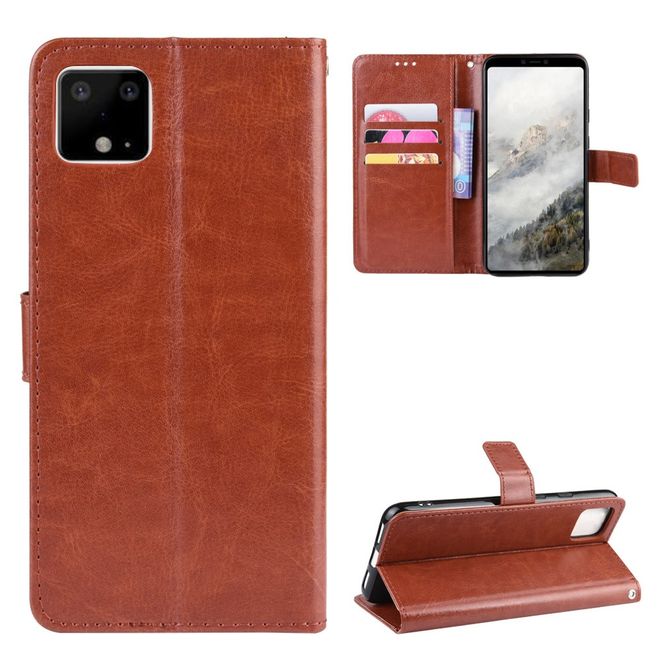 Google Pixel 4 XL Handyhülle - Crazy Horse IV Leder Bookcover Series - braun