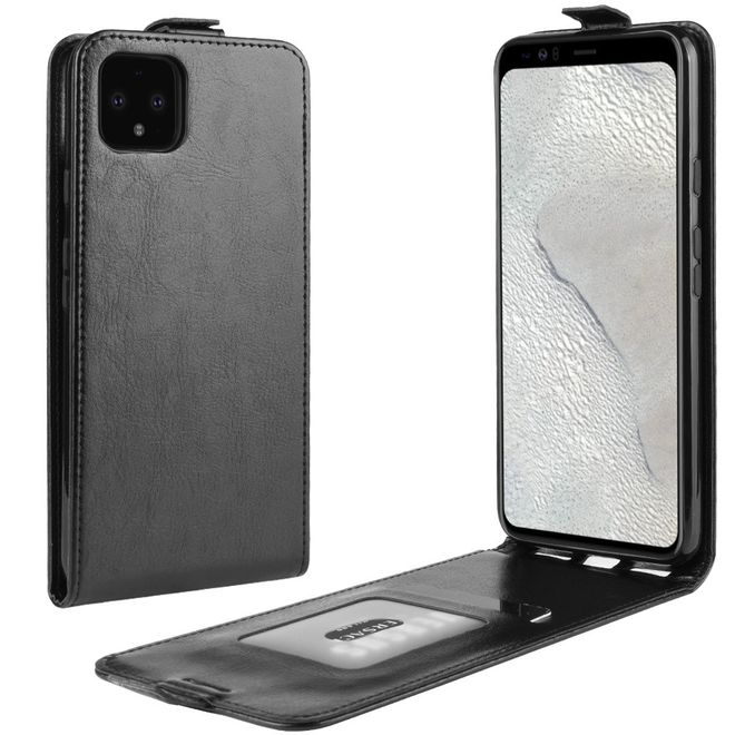 Google Pixel 4 XL Handyhülle - Crazy Horse Leder Flipcase - vertikal - schwarz
