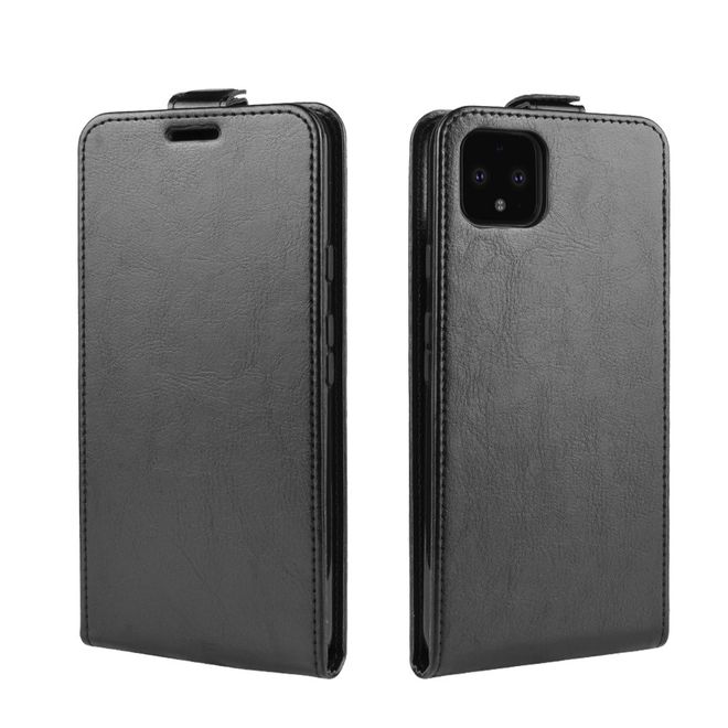 Google Pixel 4 XL Handyhülle - Crazy Horse Leder Flipcase - vertikal - schwarz