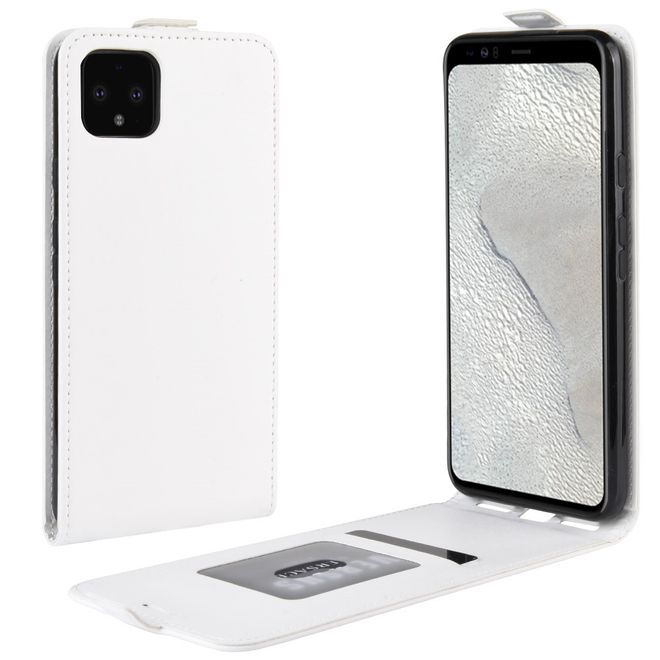 Google Pixel 4 XL Handyhülle - Crazy Horse Leder Flipcase - vertikal - weiss