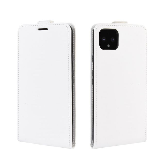 Google Pixel 4 XL Handyhülle - Crazy Horse Leder Flipcase - vertikal - weiss