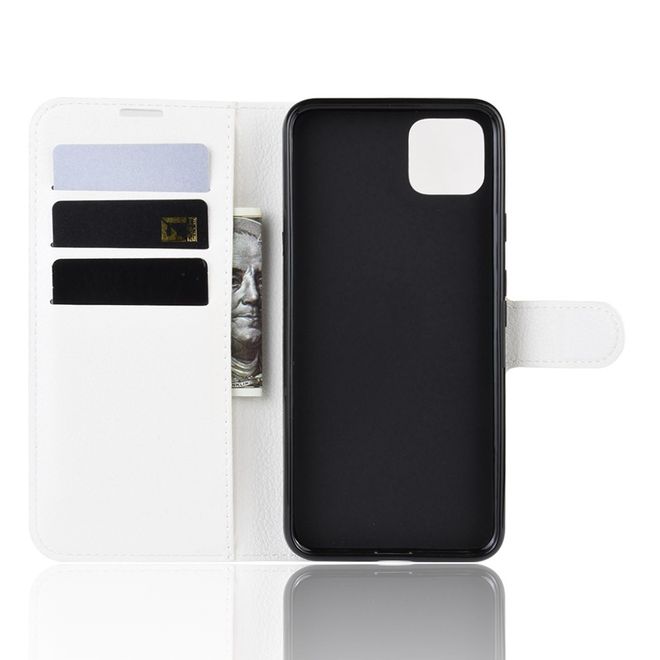 Google Pixel 4 XL Handy Hülle - Litchi Leder Bookcover Series - weiss