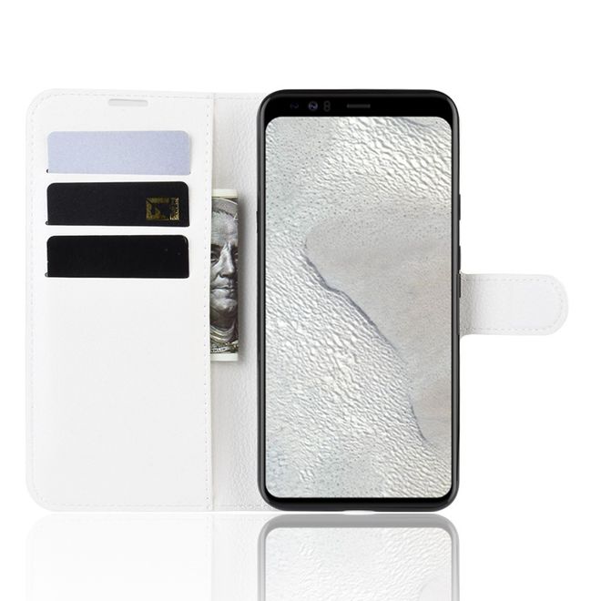 Google Pixel 4 XL Handy Hülle - Litchi Leder Bookcover Series - weiss