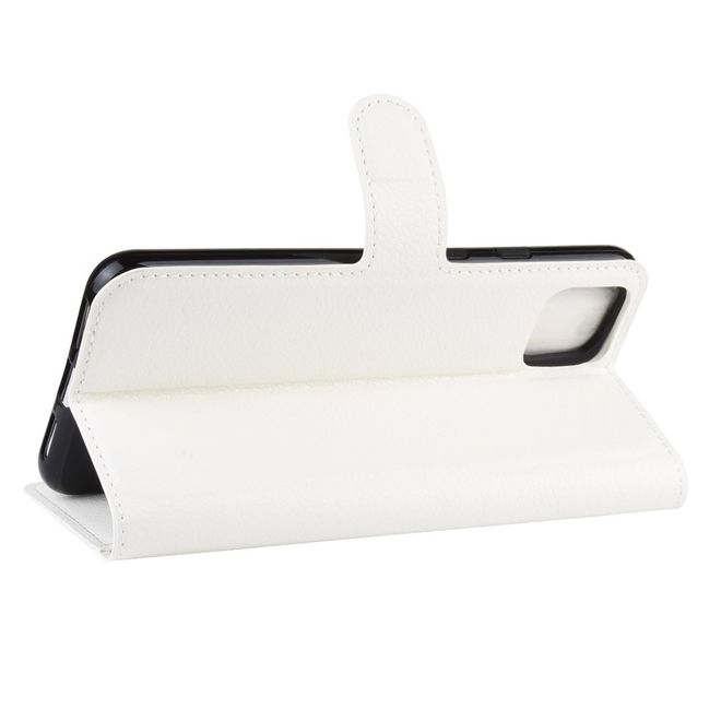 Google Pixel 4 XL Handy Hülle - Litchi Leder Bookcover Series - weiss