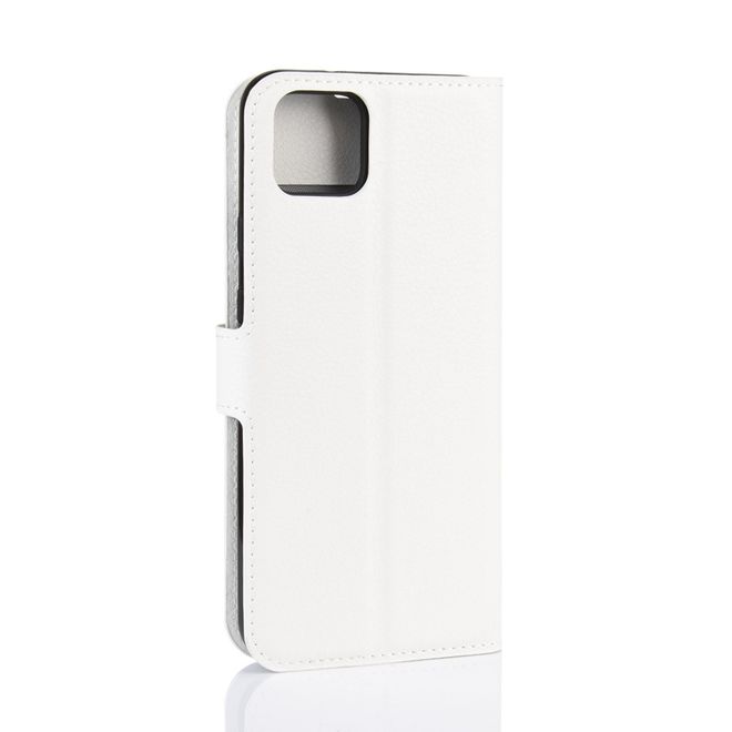 Google Pixel 4 XL Handy Hülle - Litchi Leder Bookcover Series - weiss