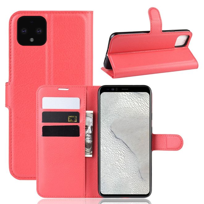Google Pixel 4 XL Handy Hülle - Litchi Leder Bookcover Series - rot