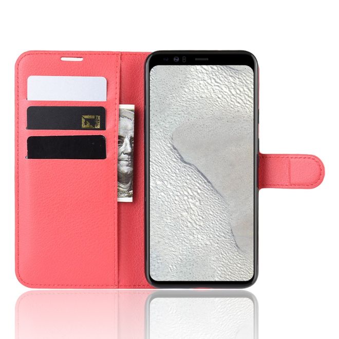 Google Pixel 4 XL Handy Hülle - Litchi Leder Bookcover Series - rot