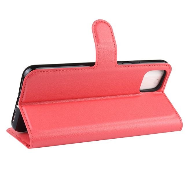 Google Pixel 4 XL Handy Hülle - Litchi Leder Bookcover Series - rot