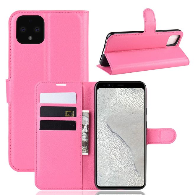 Google Pixel 4 XL Handy Hülle - Litchi Leder Bookcover Series - rosa