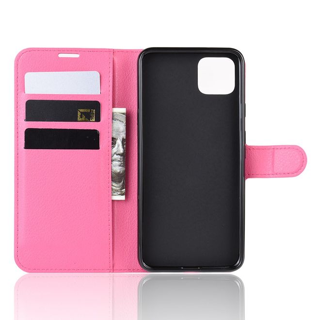 Google Pixel 4 XL Handy Hülle - Litchi Leder Bookcover Series - rosa