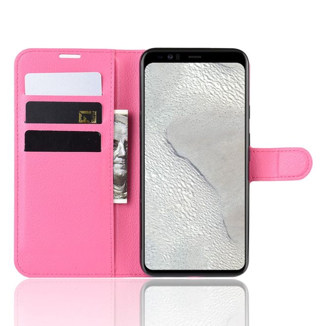 Google Pixel 4 XL Handy Hülle - Litchi Leder Bookcover Series - rosa