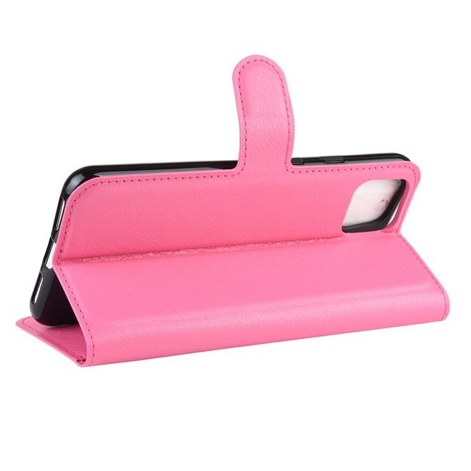 Google Pixel 4 XL Handy Hülle - Litchi Leder Bookcover Series - rosa