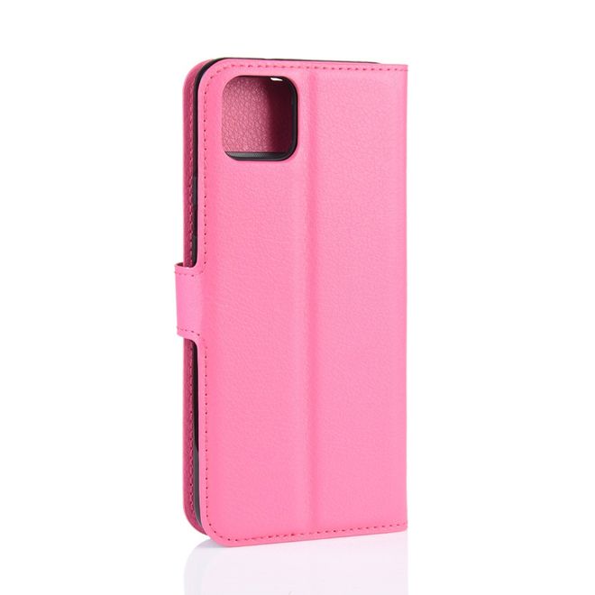 Google Pixel 4 XL Handy Hülle - Litchi Leder Bookcover Series - rosa