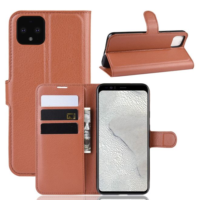 Google Pixel 4 XL Handy Hülle - Litchi Leder Bookcover Series - braun