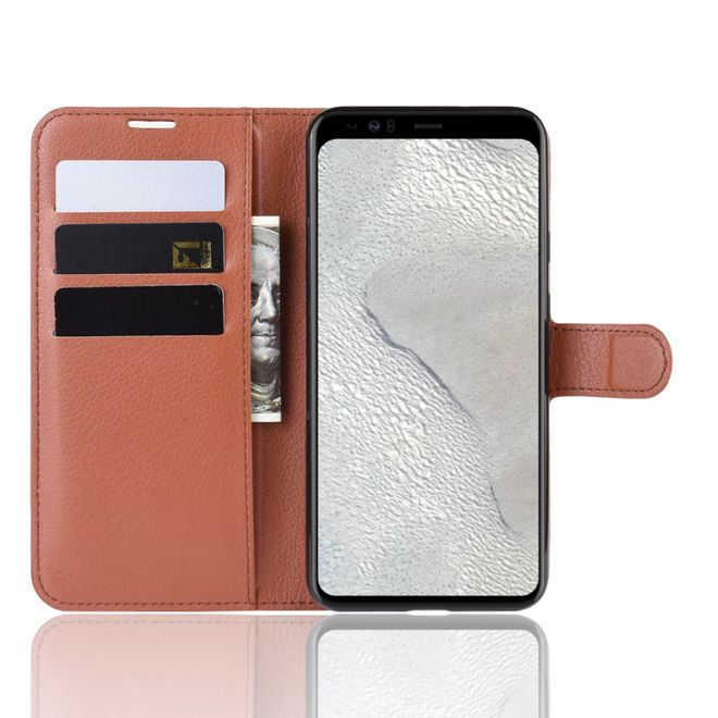 Google Pixel 4 XL Handy Hülle - Litchi Leder Bookcover Series - braun