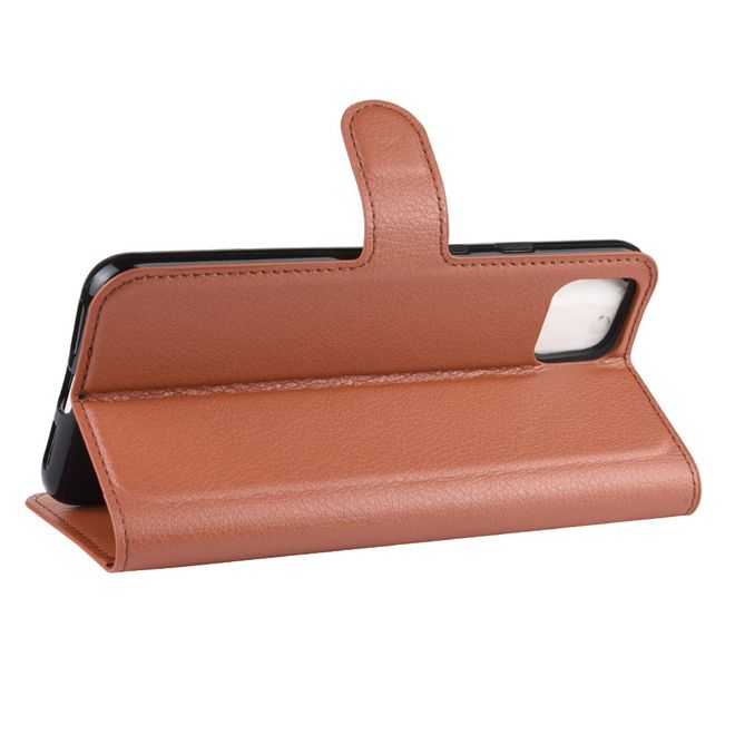 Google Pixel 4 XL Handy Hülle - Litchi Leder Bookcover Series - braun