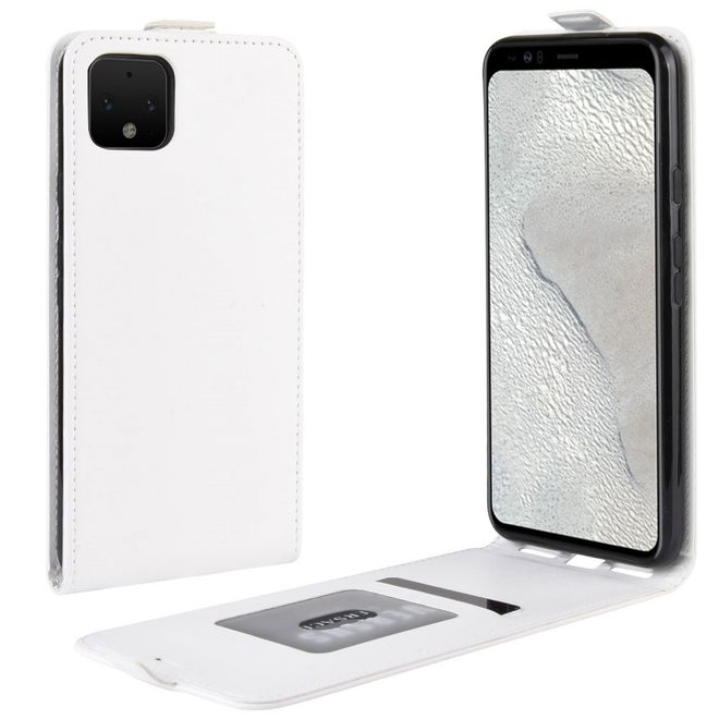 Google Pixel 4 Handyhülle - Crazy Horse Leder Flipcase - vertikal - weiss