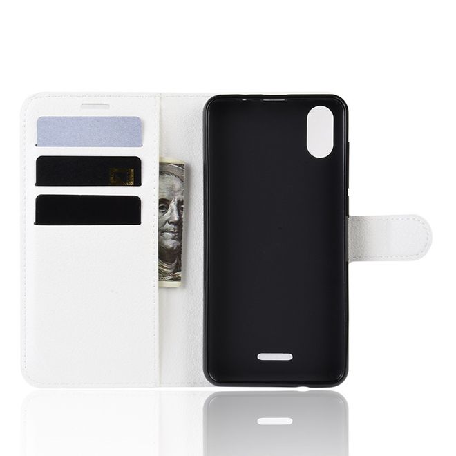 Wiko Y60 Handy Hülle - Litchi Leder Bookcover Series - weiss