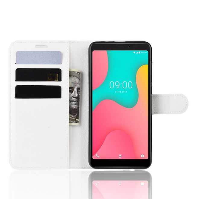 Wiko Y60 Handy Hülle - Litchi Leder Bookcover Series - weiss