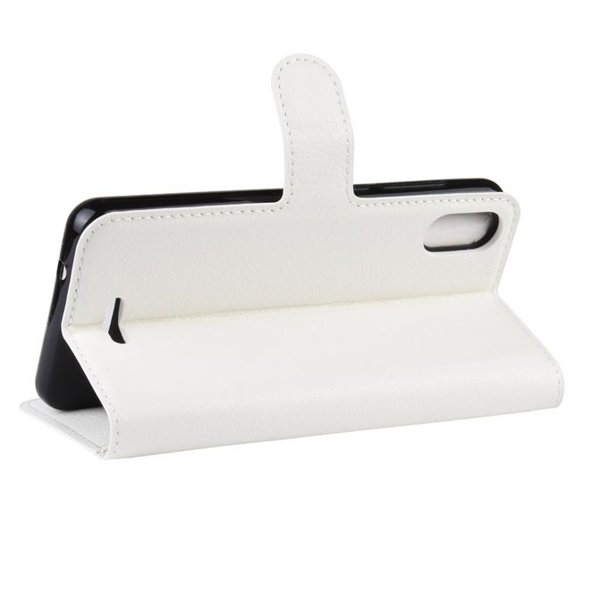 Wiko Y60 Handy Hülle - Litchi Leder Bookcover Series - weiss