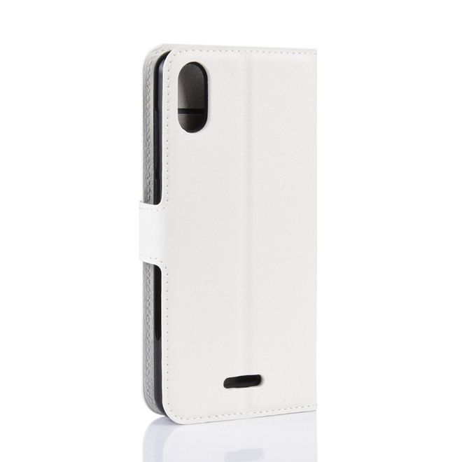 Wiko Y60 Handy Hülle - Litchi Leder Bookcover Series - weiss