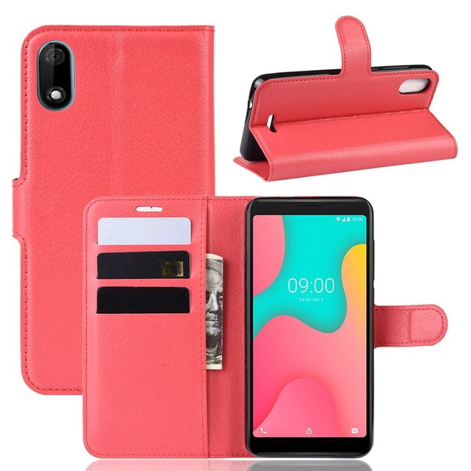 Wiko Y60 Handy Hülle - Litchi Leder Bookcover Series - rot
