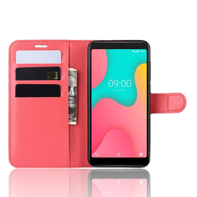 Wiko Y60 Handy Hülle - Litchi Leder Bookcover Series - rot