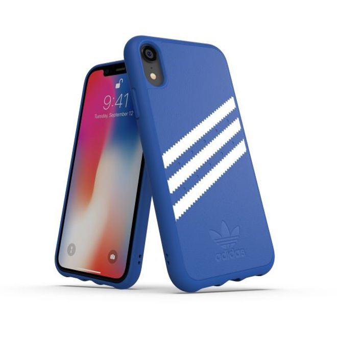 Adidas - iPhone XR Hülle - PU Backcover mit Logo und Streifen - blau/weiss