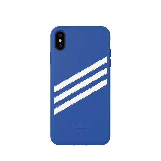 Adidas - iPhone XS Max Hülle - PU Backcover mit Logo und Streifen - blau/weiss