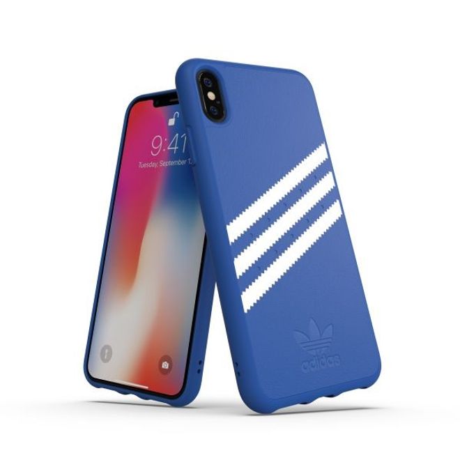 Adidas - iPhone XS Max Hülle - PU Backcover mit Logo und Streifen - blau/weiss