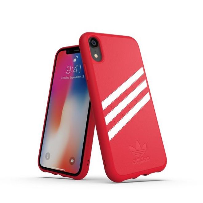 Adidas - iPhone XR Hülle - PU Backcover mit Logo und Streifen - rot/weiss