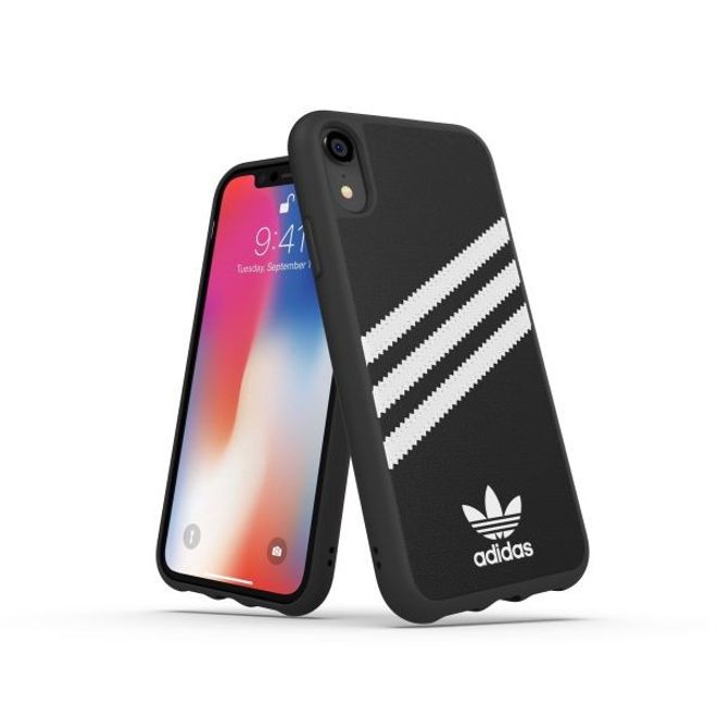 Adidas - iPhone XR Hülle - PU Backcover mit Logo und Streifen - schwarz/weiss