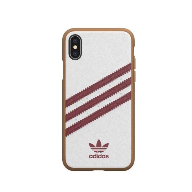 Adidas - iPhone XS / X Hülle - PU Gumsole Backcover mit Logo und Streifen - weiss/rot