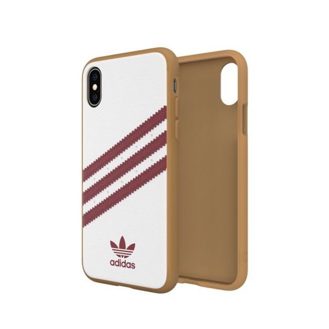 Adidas - iPhone XS / X Hülle - PU Gumsole Backcover mit Logo und Streifen - weiss/rot