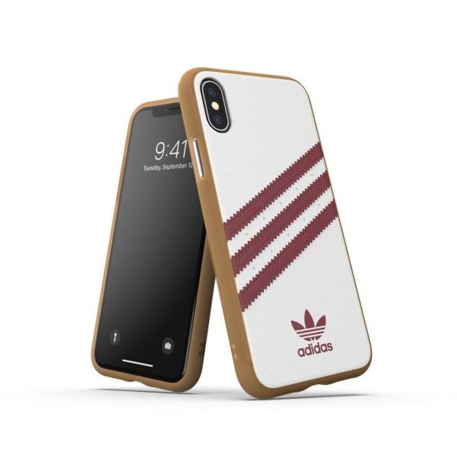 Adidas - iPhone XS / X Hülle - PU Gumsole Backcover mit Logo und Streifen - weiss/rot