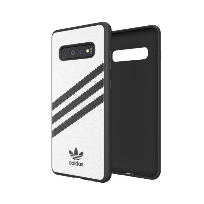Adidas - Samsung Galaxy S10 Plus Hülle - PU Backcover mit Logo und Streifen - weiss/schwarz