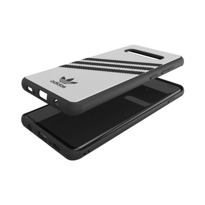 Adidas - Samsung Galaxy S10 Plus Hülle - PU Backcover mit Logo und Streifen - weiss/schwarz
