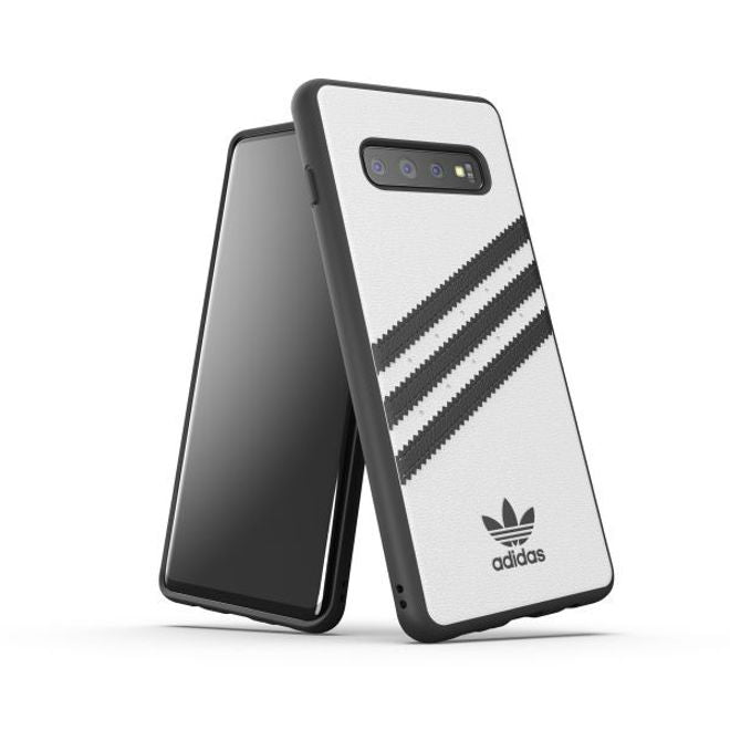 Adidas - Samsung Galaxy S10 Plus Hülle - PU Backcover mit Logo und Streifen - weiss/schwarz